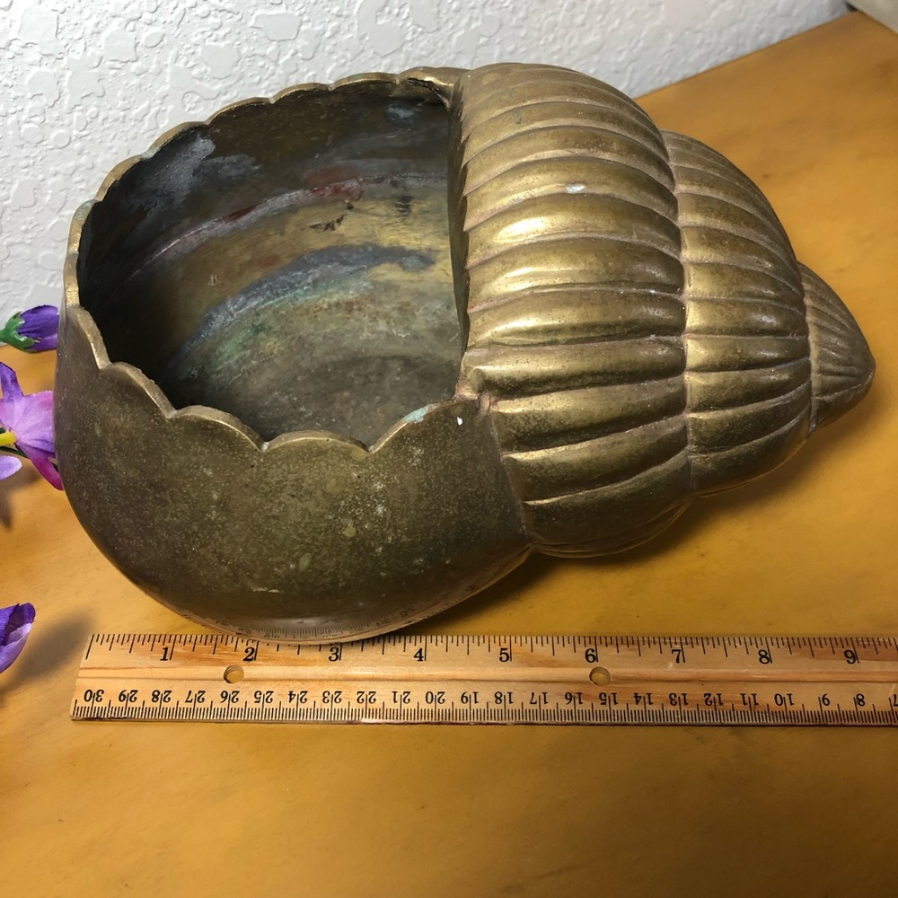 Solid Brass Clipart Conch Sea Shell Planter Vase - Picture 6 of 7